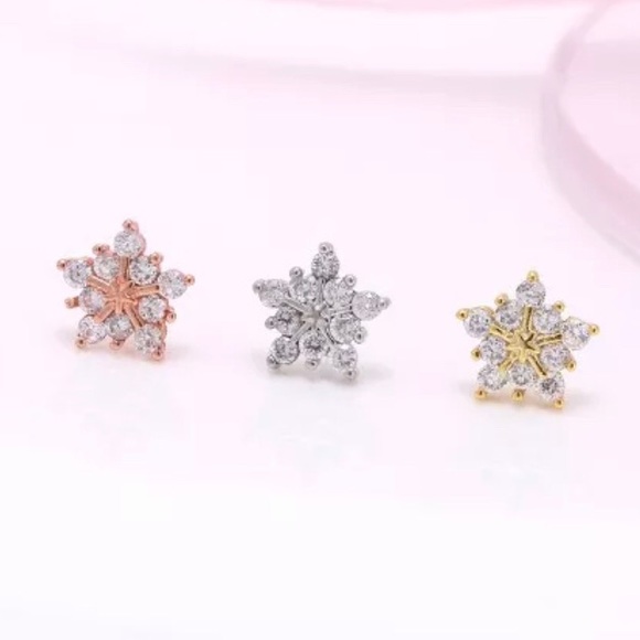 925 Sterling Silver CZ Rose Gold Snowflake Studs - Picture 5 of 5